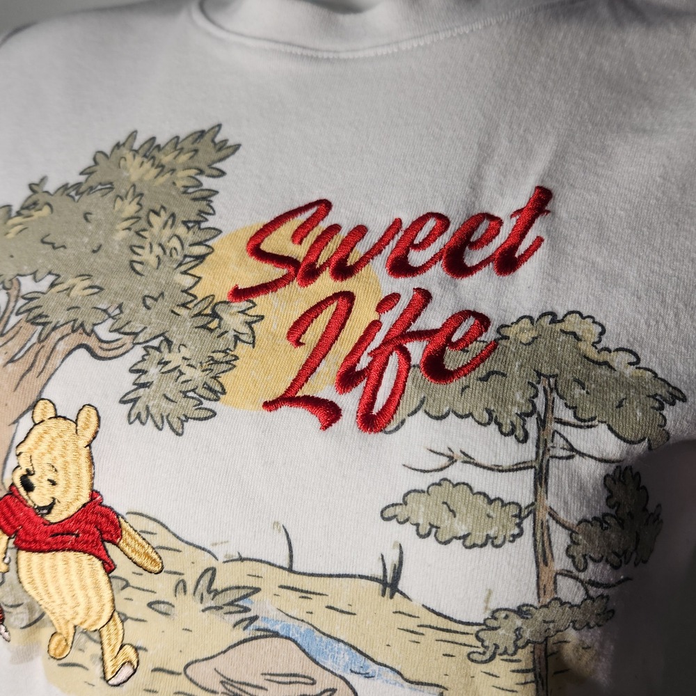 Y2k Winnie the Pooh Crop Top Embroidered "Sweet Life" lettering Medium kidcore - Picture 2 of 6
